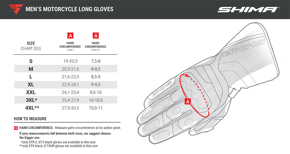 Tabela rozmiarów SHIMA men long gloves